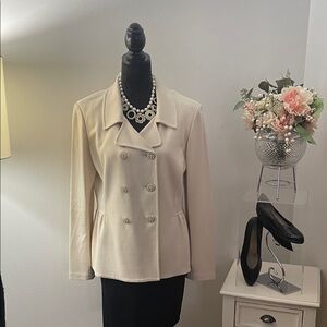 St. John Cream Double-Breasted Blazer/Jacket